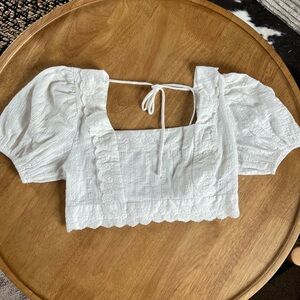 Princess Polly White Eyelet Crop Top Puff Sleeve Tie Back Square Neck Size 4